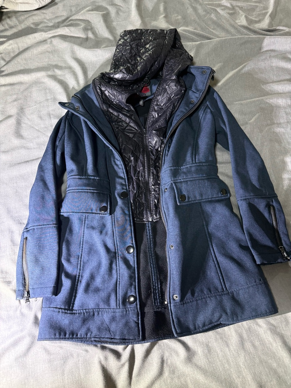 Women's Navy Trench Coat with Quilted Hooded Liner